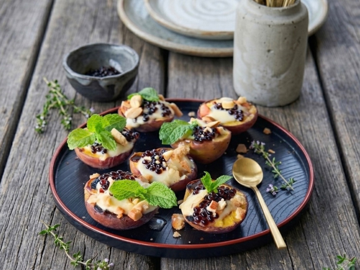 Braaied Peaches with Honey Mascarpone, a South African recipe