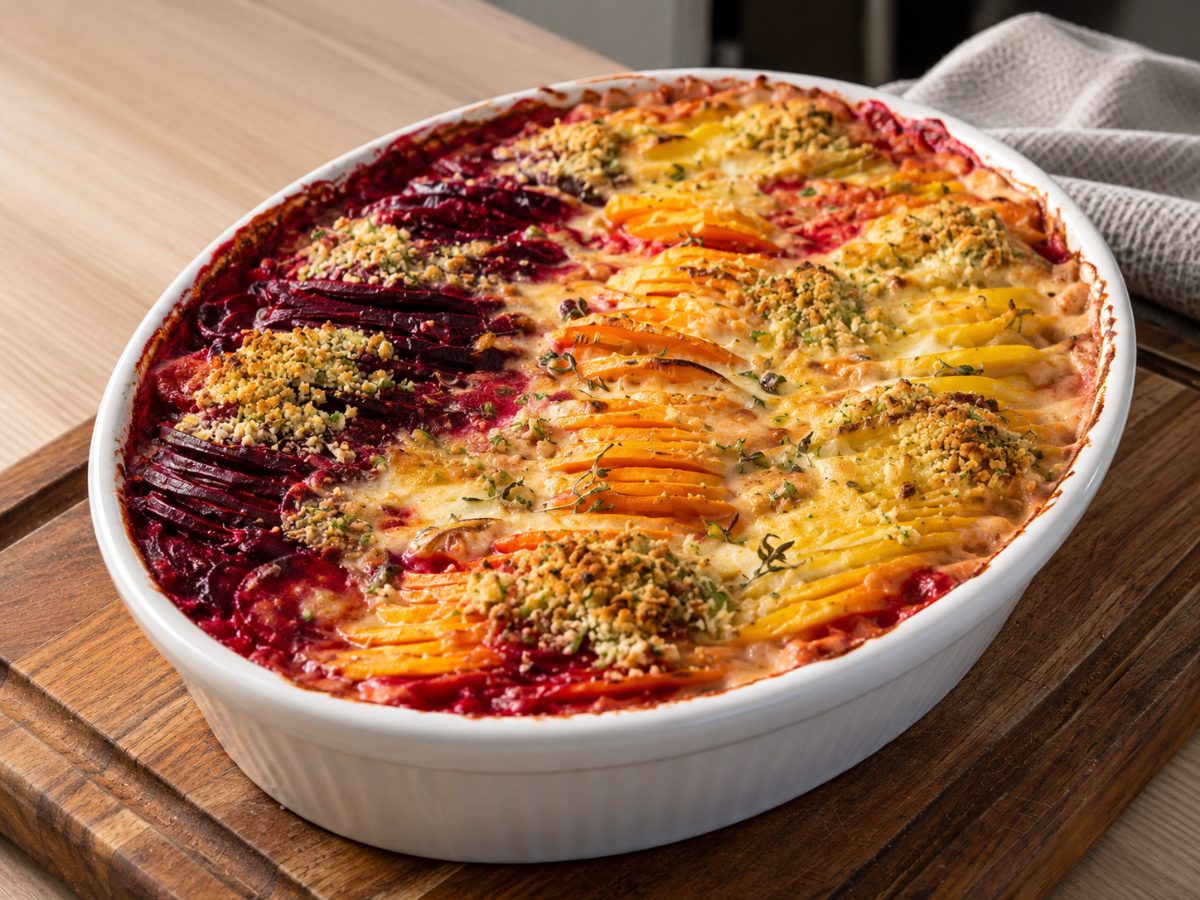 Vegetable Gratin with Pistachio Crumb, a European recipe