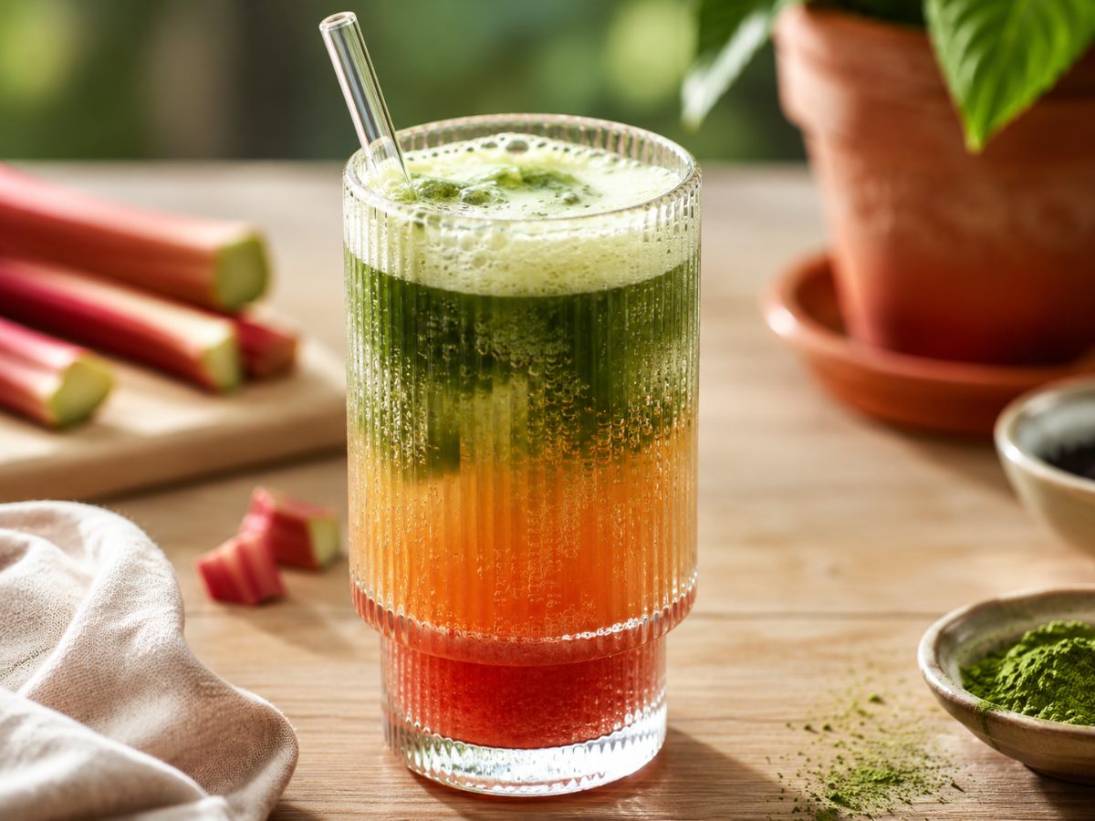 Matcha Rhubarb Fizz, a Asian recipe